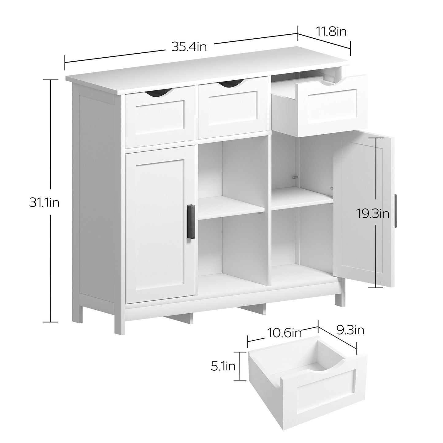 White Storage Cabinet with Drawers & Shelves – Versatile Home Décor Furniture