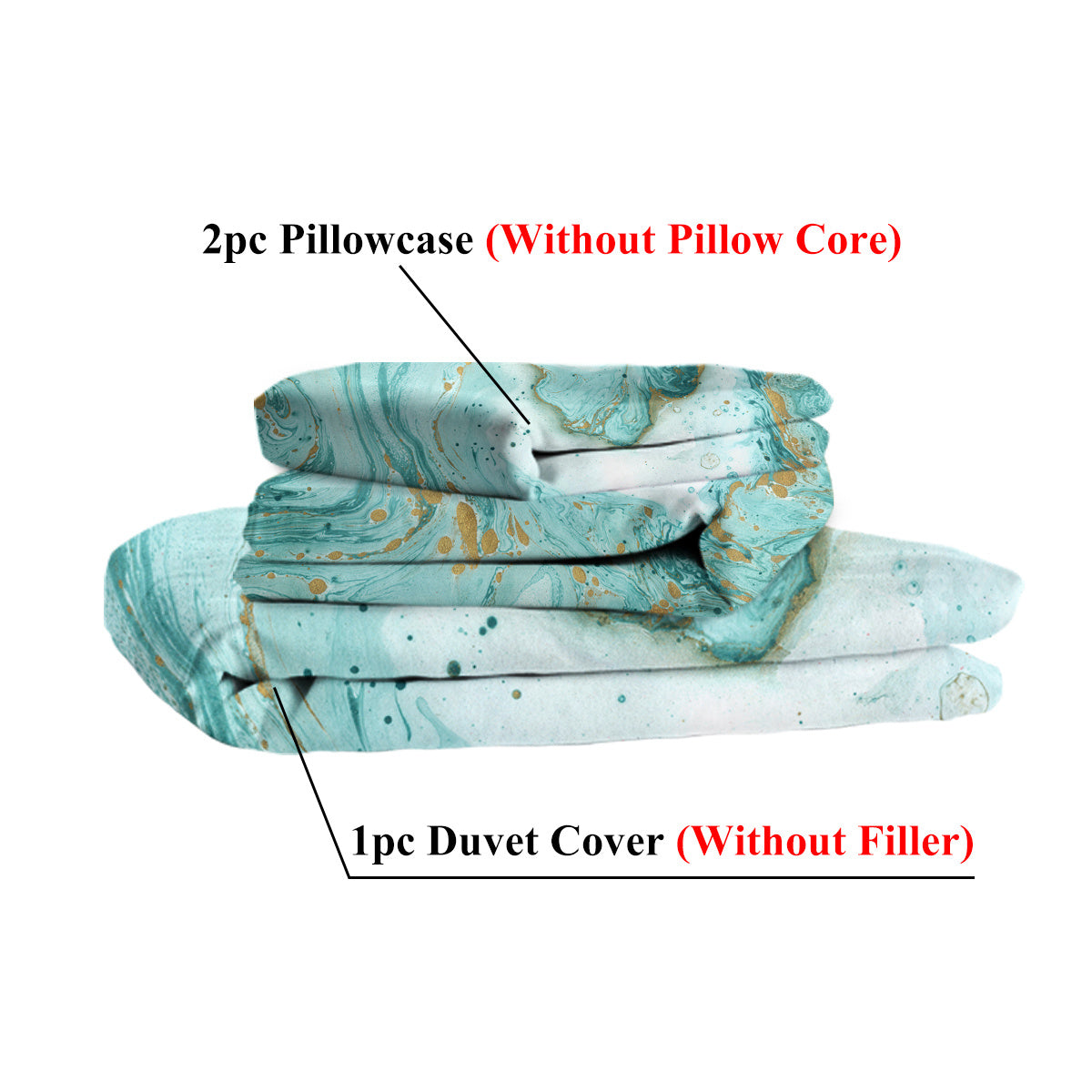 Luxury Marble Duvet Cover – Teal Blue & Gold Glitter Chic Bedding Set